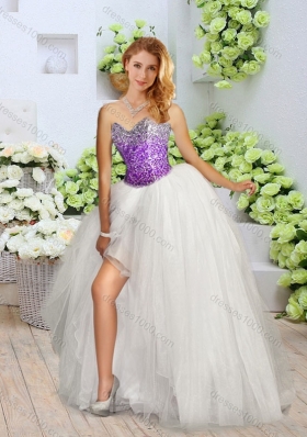 Beautiful White Detachable Quinceanera Dresses with Sequins and High Slit