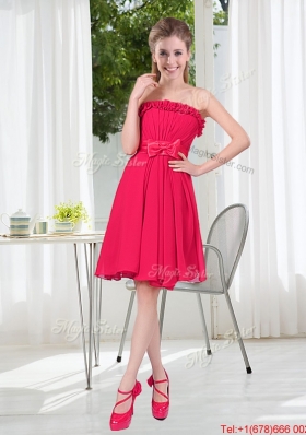 Coral Red Strapless Bowknot Bridesmaid Dresses for 2016 Summer