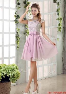 Popular A Line Square Lace Bridesmaid Dresses with Bowknot