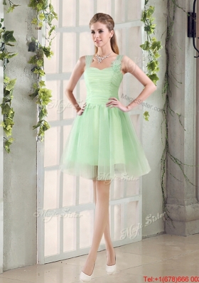 2016 Summer Popular Ruching Organza A Line Mini Length Dama Dresses with Lace Up
