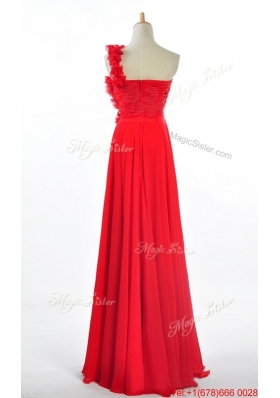 Custom Made Empire One Shoulder Prom Dresses with Hand Made Flowers