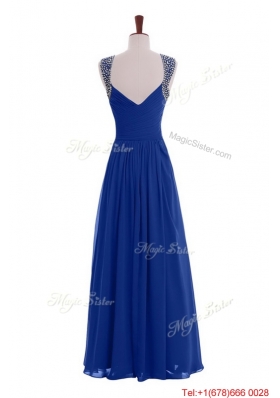 Custom Made Empire Straps Beaded Prom Dresses in Blue for 2016