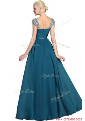 2016 Gorgeous Beaded Teal Cap Sleeves Prom Dresses with Straps