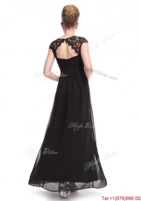 Beautiful Bateau Black Prom Dresses with Lace and Ruching