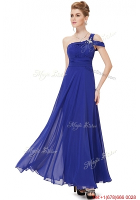 Beautiful Beaded One Shoulder Prom Dresses in Blue for 2016