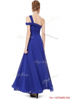 Beautiful Beaded One Shoulder Prom Dresses in Blue for 2016