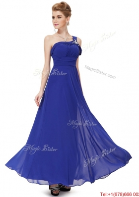 Beautiful Beaded One Shoulder Prom Dresses in Blue for 2016