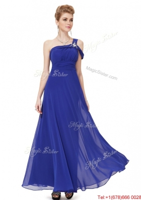Beautiful Beaded One Shoulder Prom Dresses in Blue for 2016