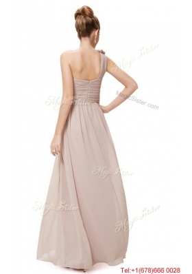 Beautiful Ruched Champagne Prom Dresses with One Shoulder