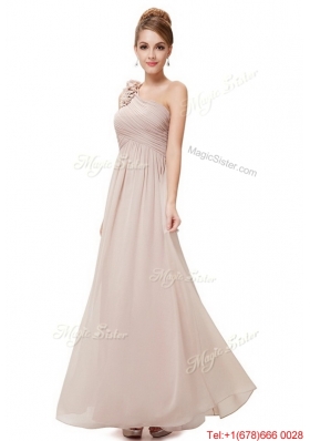 Beautiful Ruched Champagne Prom Dresses with One Shoulder