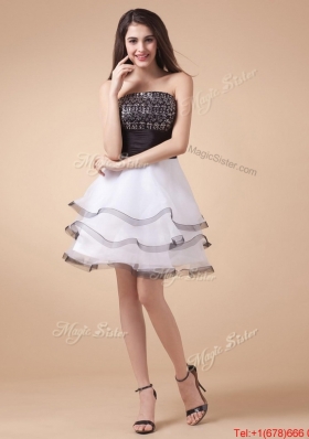 Beautiful Sequined White and Black Prom Dresses with Mini Length