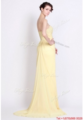 Beautiful Strapless Beaded and High Slit Prom Dresses in Yellow