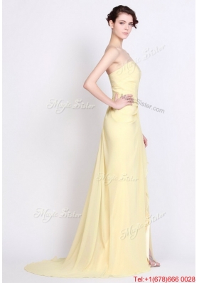 Beautiful Strapless Beaded and High Slit Prom Dresses in Yellow