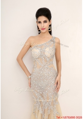 Elegant Champagne One Shoulder Prom Dresses with Side Zipper for 2016