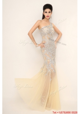 Elegant Champagne One Shoulder Prom Dresses with Side Zipper for 2016