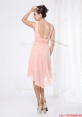 Elegant V Neck Side Zipper Prom Dresses with Asymmetrical