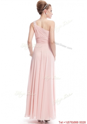 Fashionable Beaded Side Zipper Prom Dresses in Baby Pink