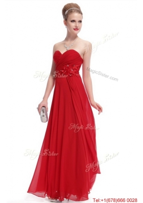 Gorgeous Sweetheart Ruched Red Prom Dresses with Appliques