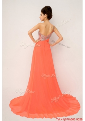 New Arrivals One Shoulder Prom Dresses with High Slit and Sequins