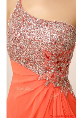 New Arrivals One Shoulder Prom Dresses with High Slit and Sequins