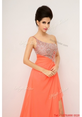 New Arrivals One Shoulder Prom Dresses with High Slit and Sequins