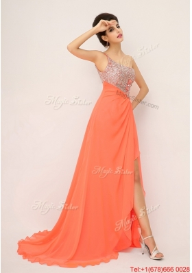 New Arrivals One Shoulder Prom Dresses with High Slit and Sequins