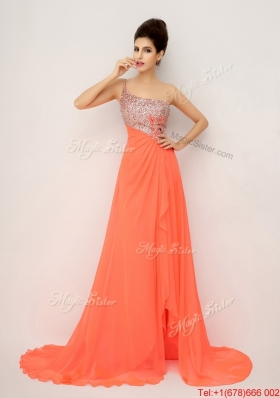 New Arrivals One Shoulder Prom Dresses with High Slit and Sequins