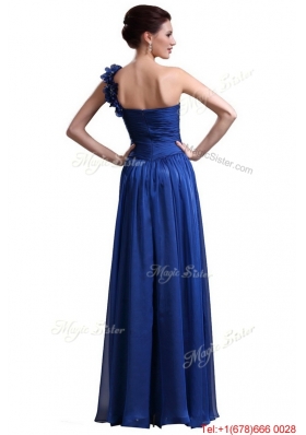 Perfect Royal Blue One Shoulder Prom Dresses with Appliques and Ruching