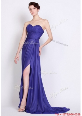 Perfect Sweetheart High Slit Prom Dresses in Royal Blue