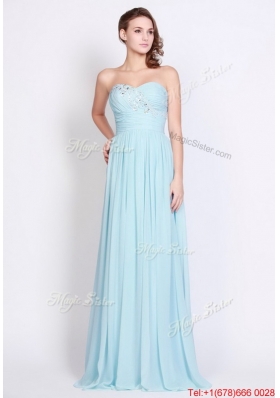 Popular Light Blue Brush Train Prom Dresses with Side Zipper