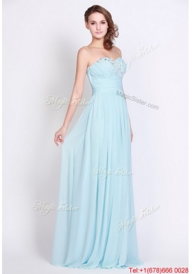 Popular Light Blue Brush Train Prom Dresses with Side Zipper