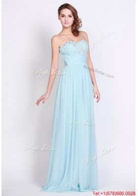 Popular Light Blue Brush Train Prom Dresses with Side Zipper