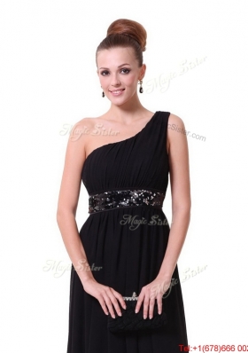 Pretty One Shoulder Sequined Prom Dresses in Black