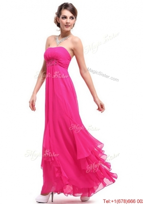 2016 Beautiful Ankle Length Hot Pink Prom Dresses with Beading