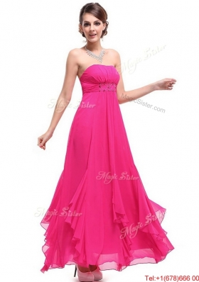 2016 Beautiful Ankle Length Hot Pink Prom Dresses with Beading