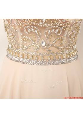 2016 Beautiful Beaded Bateau Prom Dresses with Brush Train