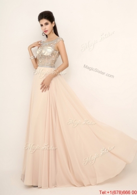 2016 Beautiful Beaded Bateau Prom Dresses with Brush Train