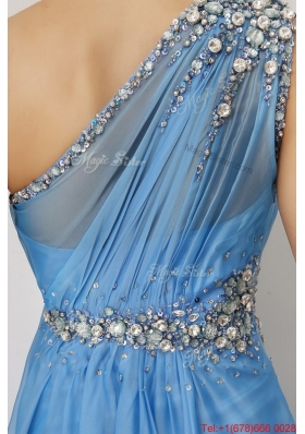 2016 Discount Beaded Baby Blue Prom Dresses with One Shoulder