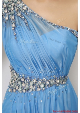 2016 Discount Beaded Baby Blue Prom Dresses with One Shoulder