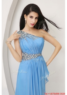 2016 Discount Beaded Baby Blue Prom Dresses with One Shoulder