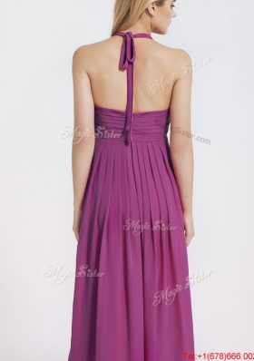 2016 Exquisite Halter Top Fuchsia Prom Dresses with Ruching