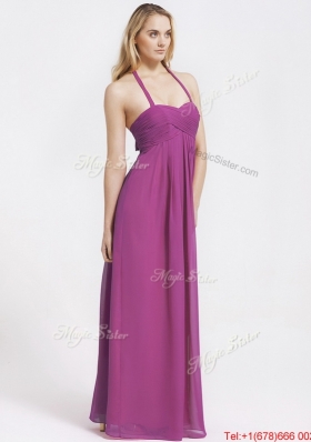 2016 Exquisite Halter Top Fuchsia Prom Dresses with Ruching