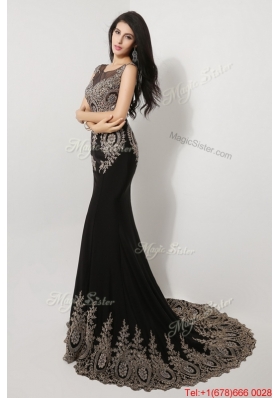 2016 Gorgeous Mermaid Appliques and Beaded Prom Dresses in Black