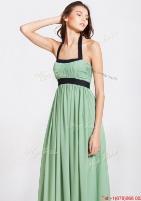 2016 Spring Modern Halter Top Prom Dresses with Ruching and Belt