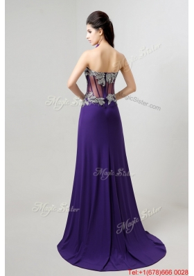 Beautiful Brush Train Prom Dresses with Beading and High Slit