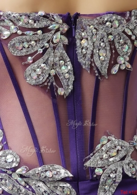 Beautiful Brush Train Prom Dresses with Beading and High Slit