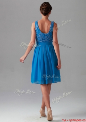 Beautiful Empire Bateau Blue Prom Dresses with Lace for 2016