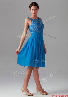 Beautiful Empire Bateau Blue Prom Dresses with Lace for 2016