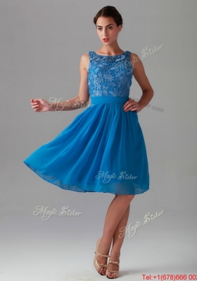 Beautiful Empire Bateau Blue Prom Dresses with Lace for 2016