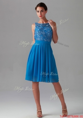 Beautiful Empire Bateau Blue Prom Dresses with Lace for 2016